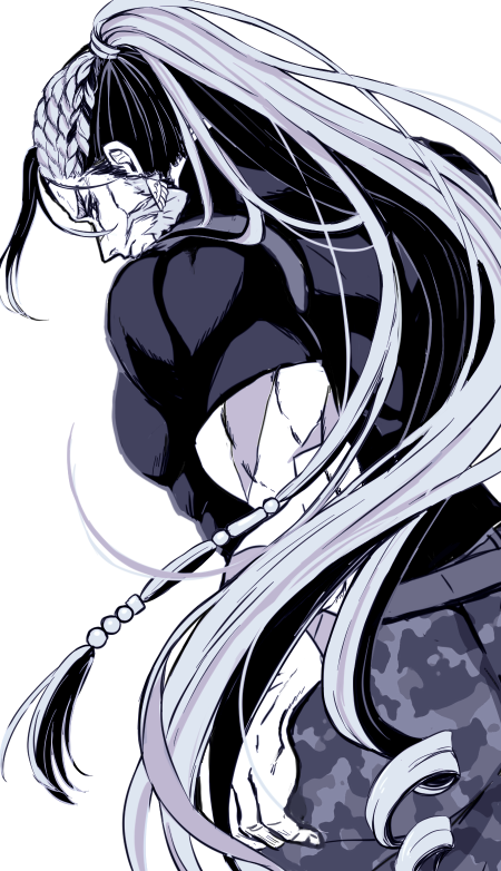 1boy, beard, black_background, braid, camouflage, camouflage_pants, closed_mouth, facial_hair