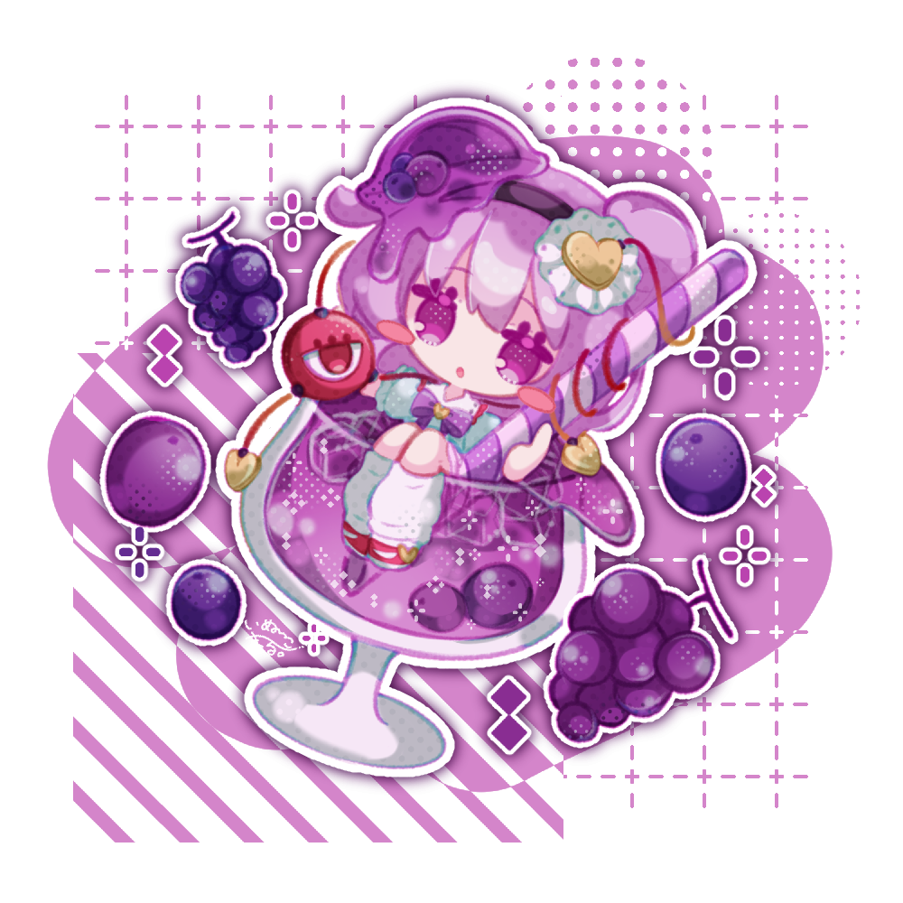 1girl, chibi, chibi_only, cup, food, fruit, grapes, hairband