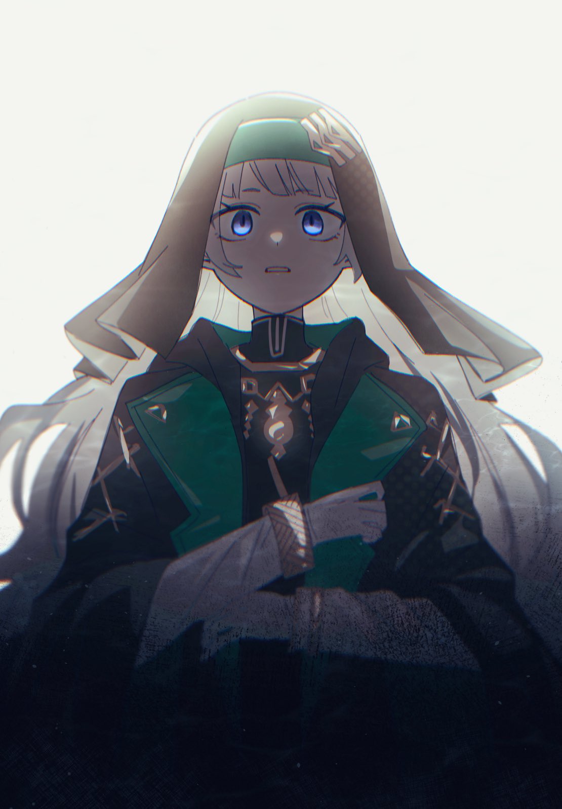 1girl, arknights, armlet, blue_eyes, bracelet, eipenor, gold_bracelet, highres