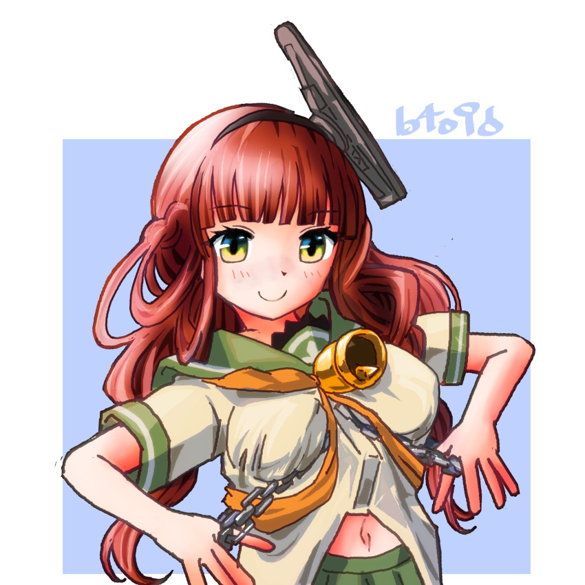 1girl, aircraft_catapult, baku_(burst), bell, blunt_bangs, braid, breasts, de_ruyter_(kancolle)