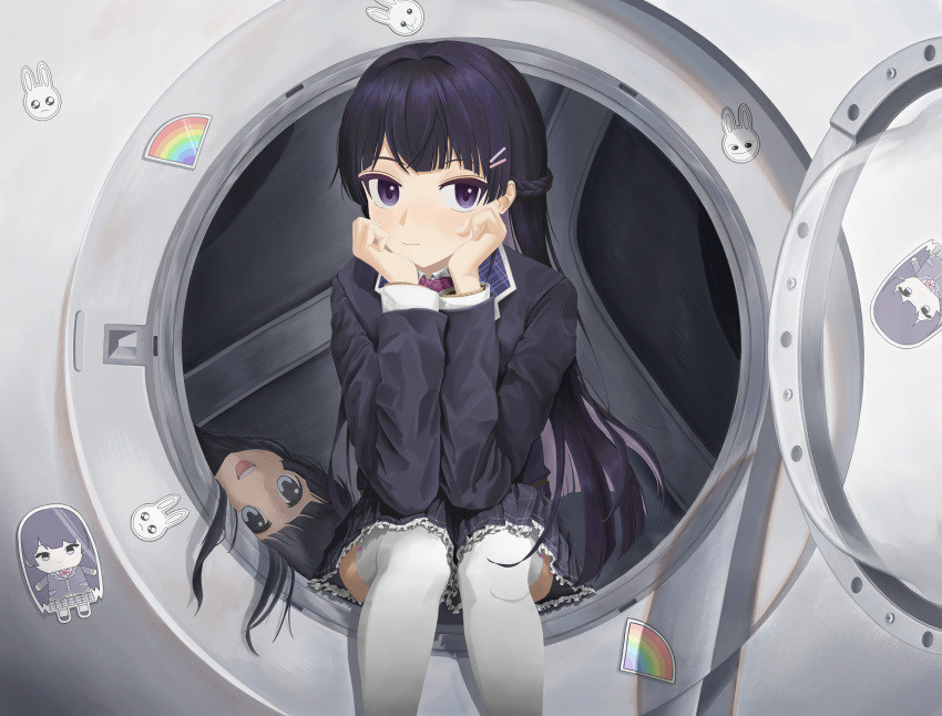 1girl, absurdres, black_jacket, commentary_request, frilled_skirt, frills, head_rest, highres