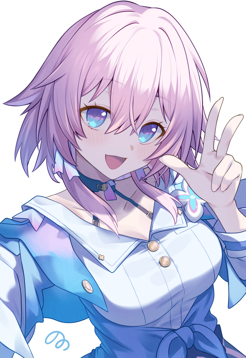 07nono06, 1girl, absurdres, black_choker, blue_eyes, blue_jacket, bra_strap, breasts