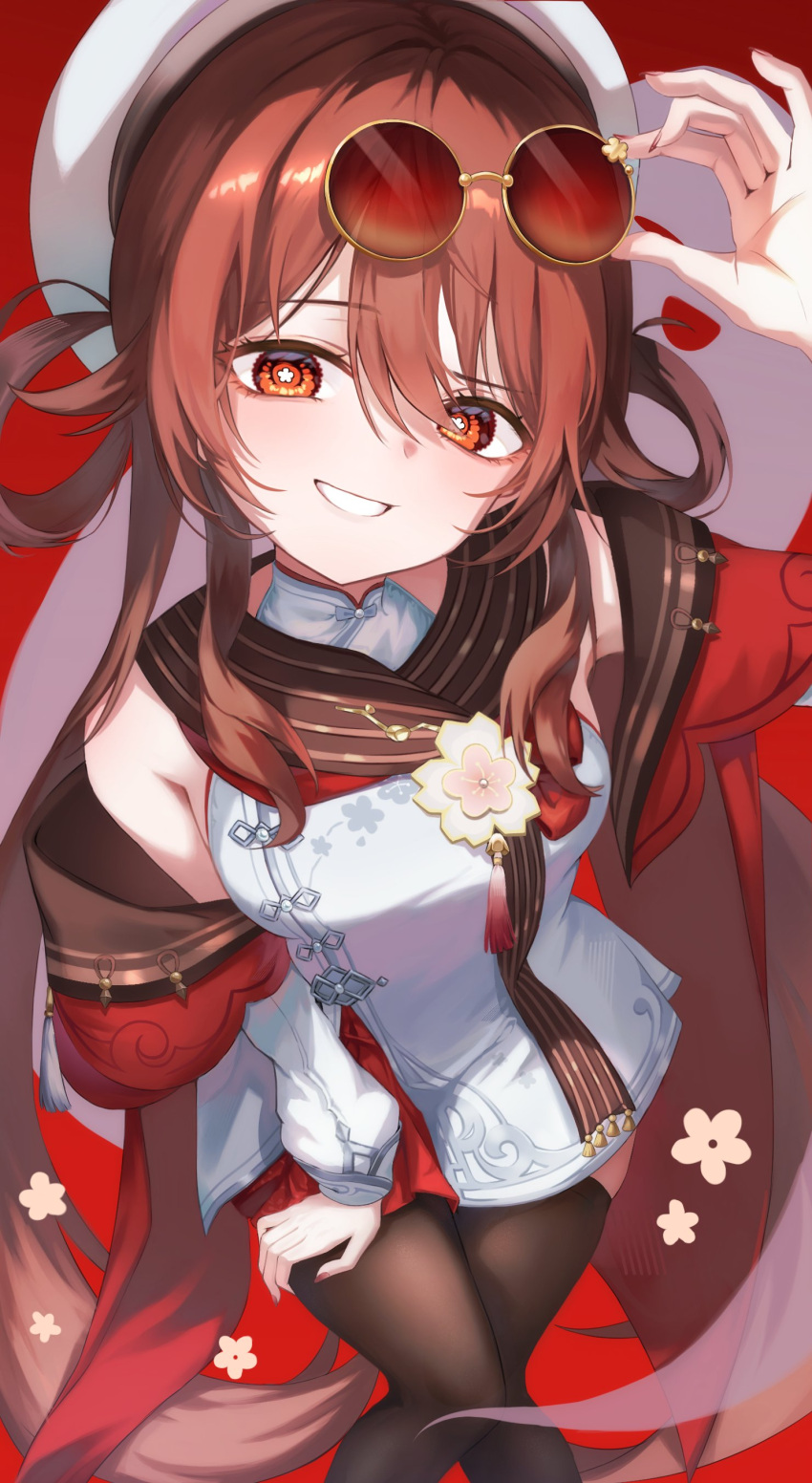 1girl, absurdres, arin_art, blush, brown_eyes, brown_hair, brown_scarf, brown_thighhighs