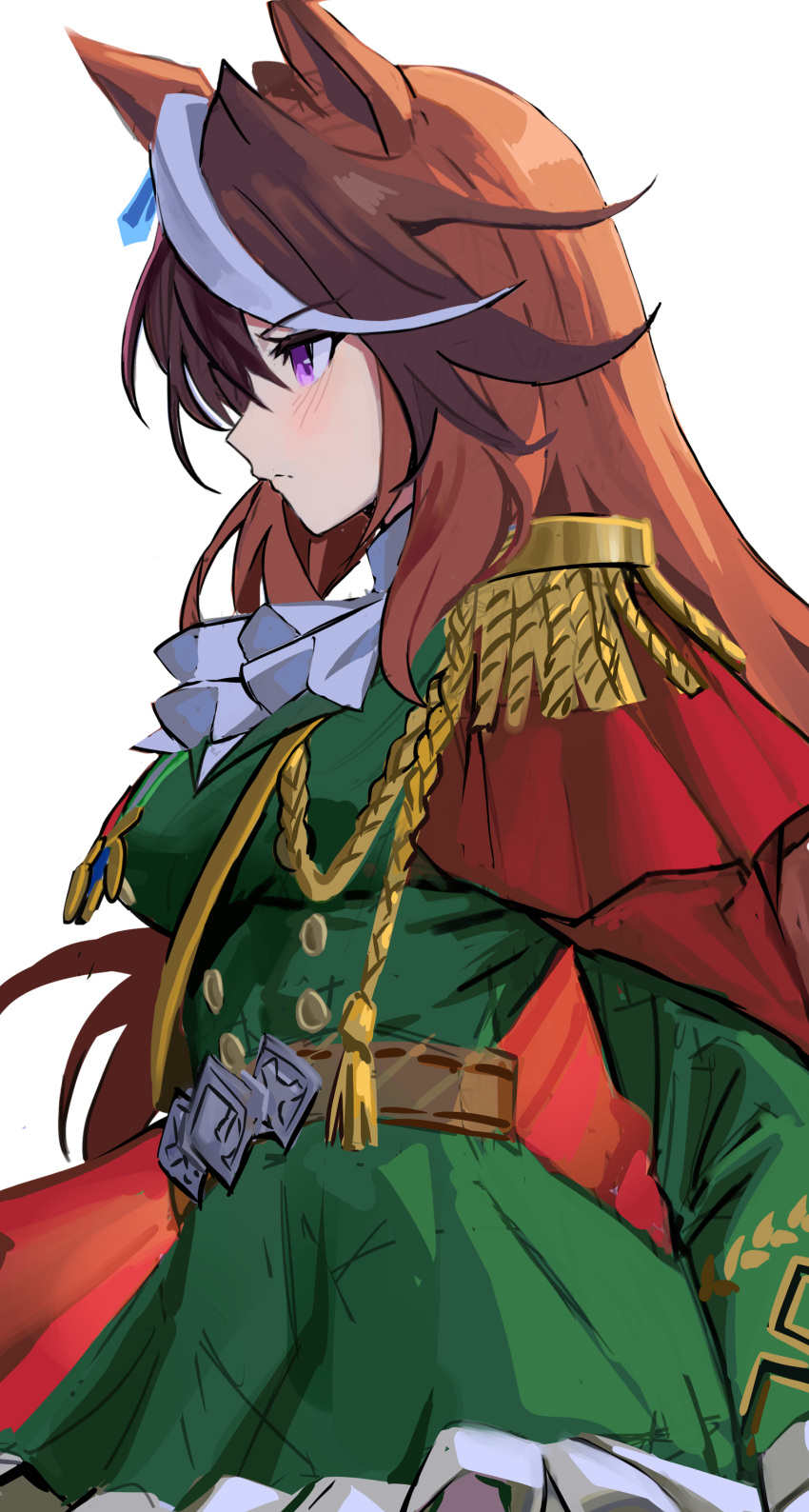 1girl, absurdres, aiguillette, animal_ears, ascot, blush, breasts, brown_hair