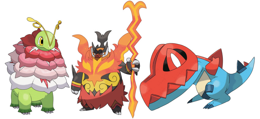 cardnlh, colored_sclera, derivative_work, emboar, fangs, feraligatr, fire, flower