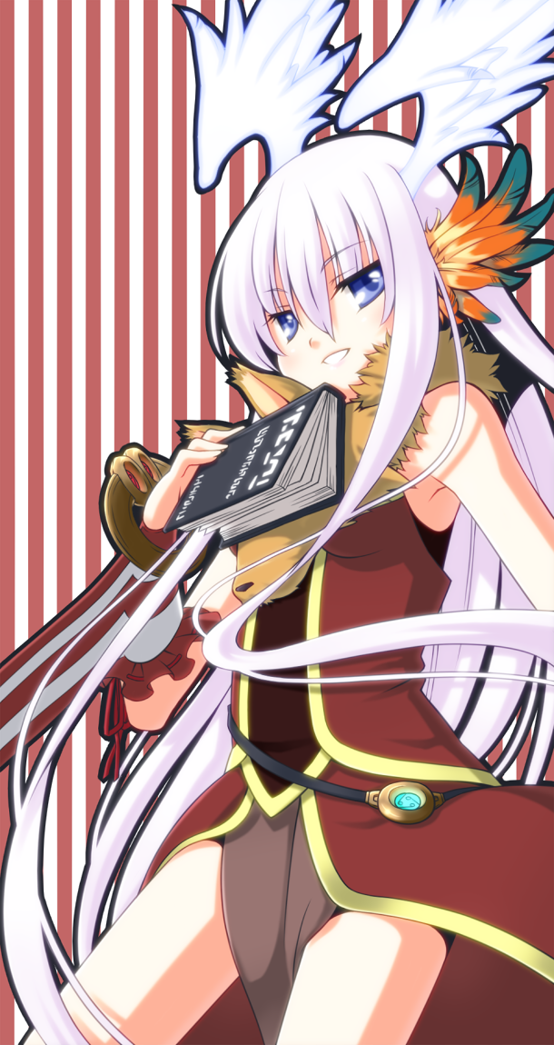 1girl, animal_around_neck, belt, black_belt, blue_eyes, blush, breasts, commentary_request