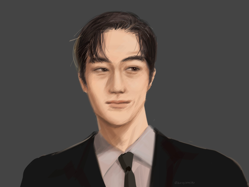 1boy, absurdres, asian, black_hair, black_necktie, closed_mouth, collared_shirt, highres