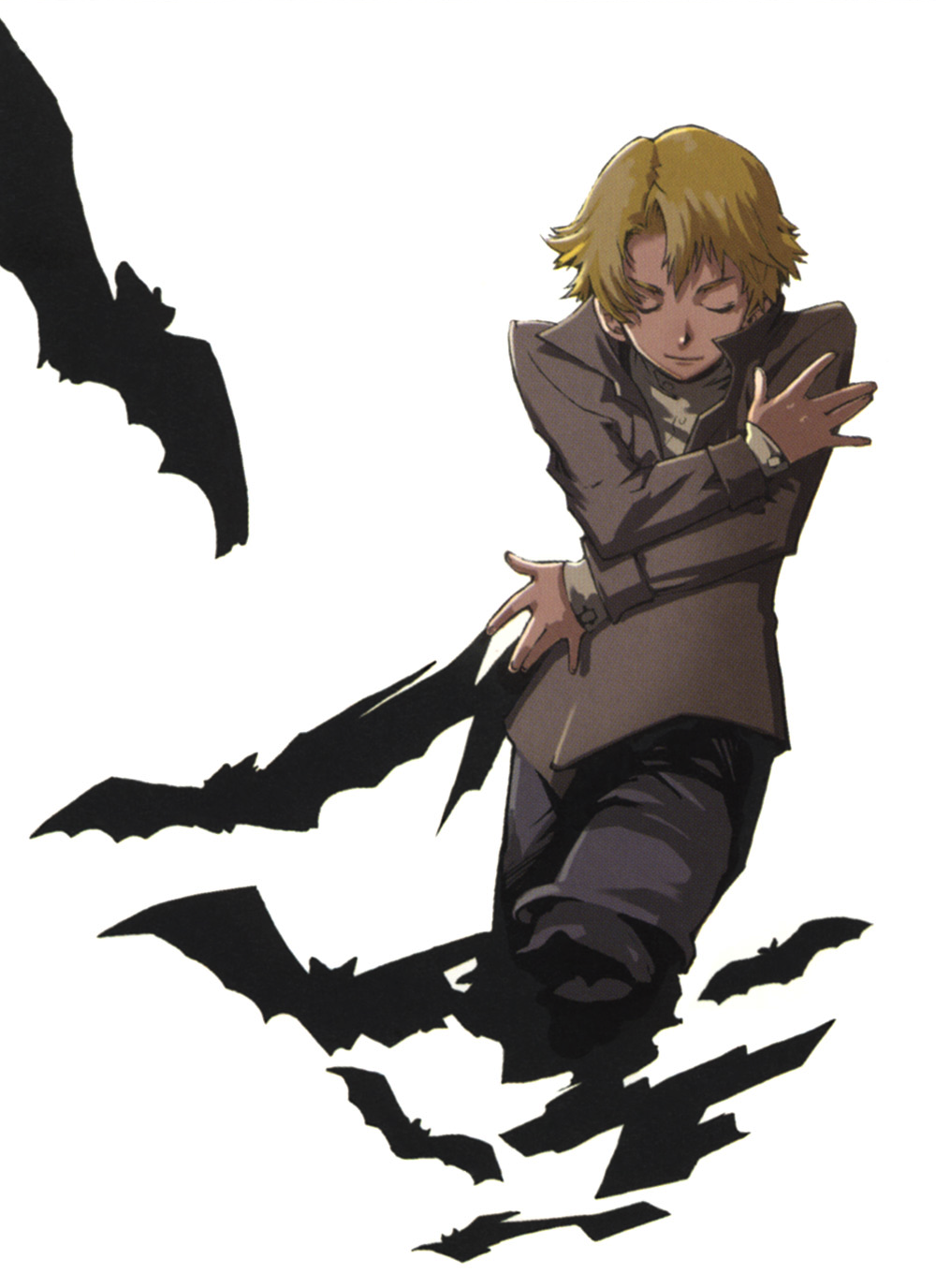 1boy, 1other, blonde_hair, closed_eyes, enami_katsumi, eyes_closed, highres, official_art