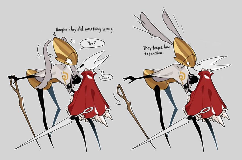 1girl, 1other, absurdres, arthropod_girl, arthropod_limbs, black_skin, cloak, colored_skin