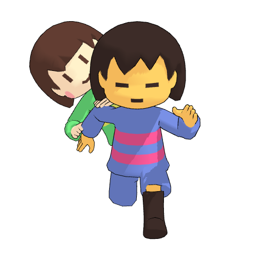 2019, 2others, 3d, =_=, ambiguous_gender, ankle_boots, behind_another, blue_shirt