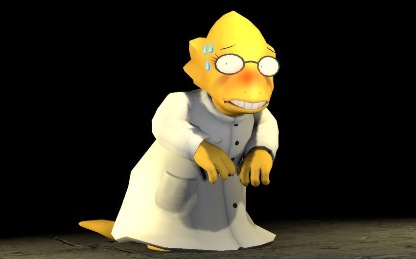 1girl, 2016, 3d, alphys, andypurro, anthro, barefoot, black_background