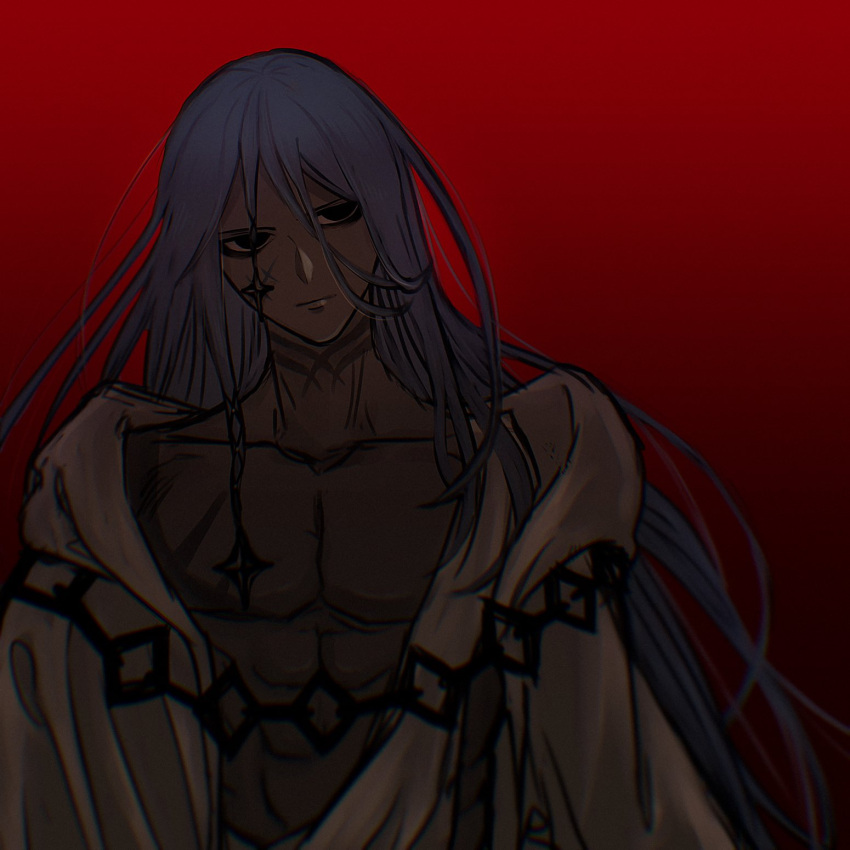 1boy, azrael_(grand_assassin)_(fate), bags_under_eyes, black_eyes, colored_skin, dark-skinned_male, dark_skin, fate/grand_order