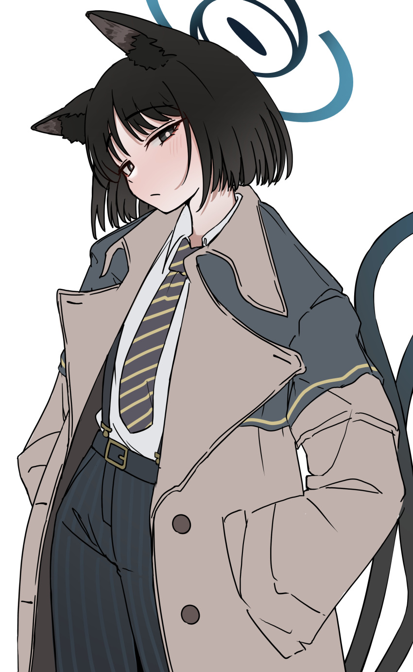1girl, absurdres, alternate_costume, animal_ears, black_eyes, black_hair, black_necktie, blue_archive