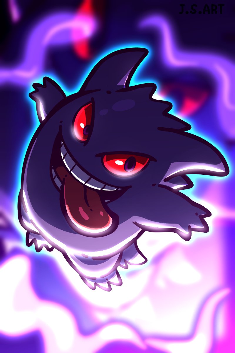 floating, gengar, ghost, highres, horror_(theme), jsart12, pokemon, pokemon_(creature), red_eyes, simple_background, tongue