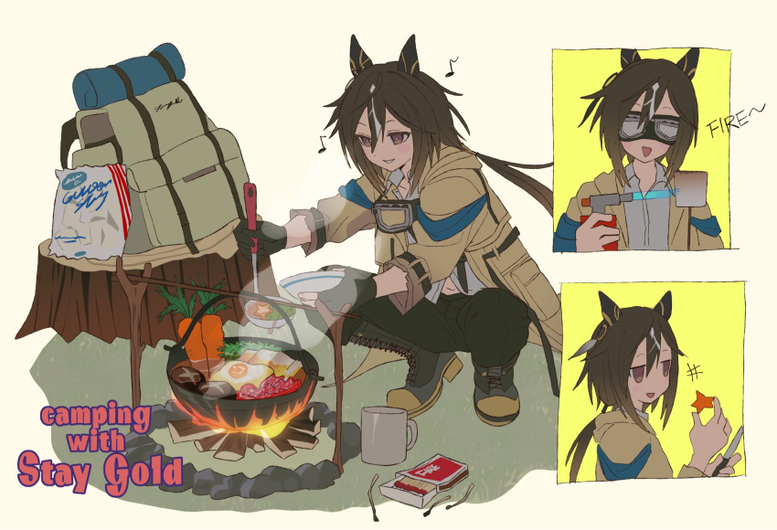 1girl, animal_ears, backpack, bag, betti_(xx_betti), blowtorch, brown_eyes, brown_hair