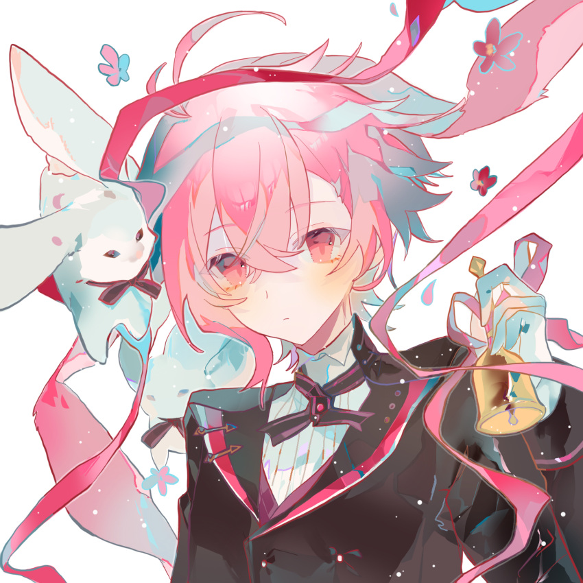 1boy, ahoge, animal_ears, ansel_(arknights), ansel_(nighttime_cafe)_(arknights), arknights, bell, black_jacket