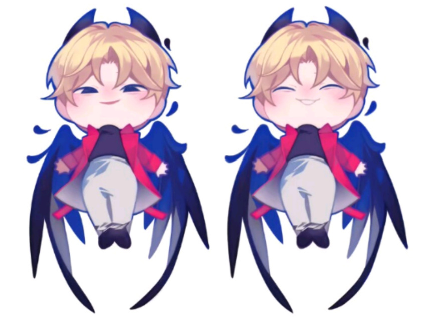 1boy, black_eyes, black_shirt, blonde_hair, cheon_inho, chibi, chibi_only, coat