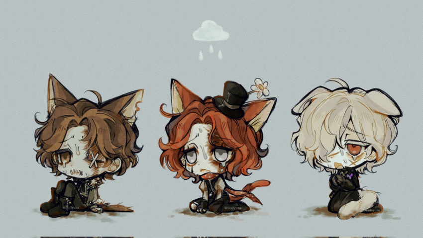 2boys, andrew_kreiss, animal_ears, blonde_hair, brown_eyes, brown_hair, cat_ears, cat_tail