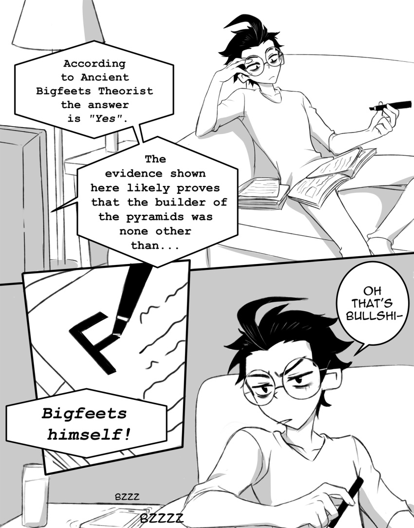 1boy, aged_up, ahoge, black_hair, book, couch, dib_(invader_zim), english_text