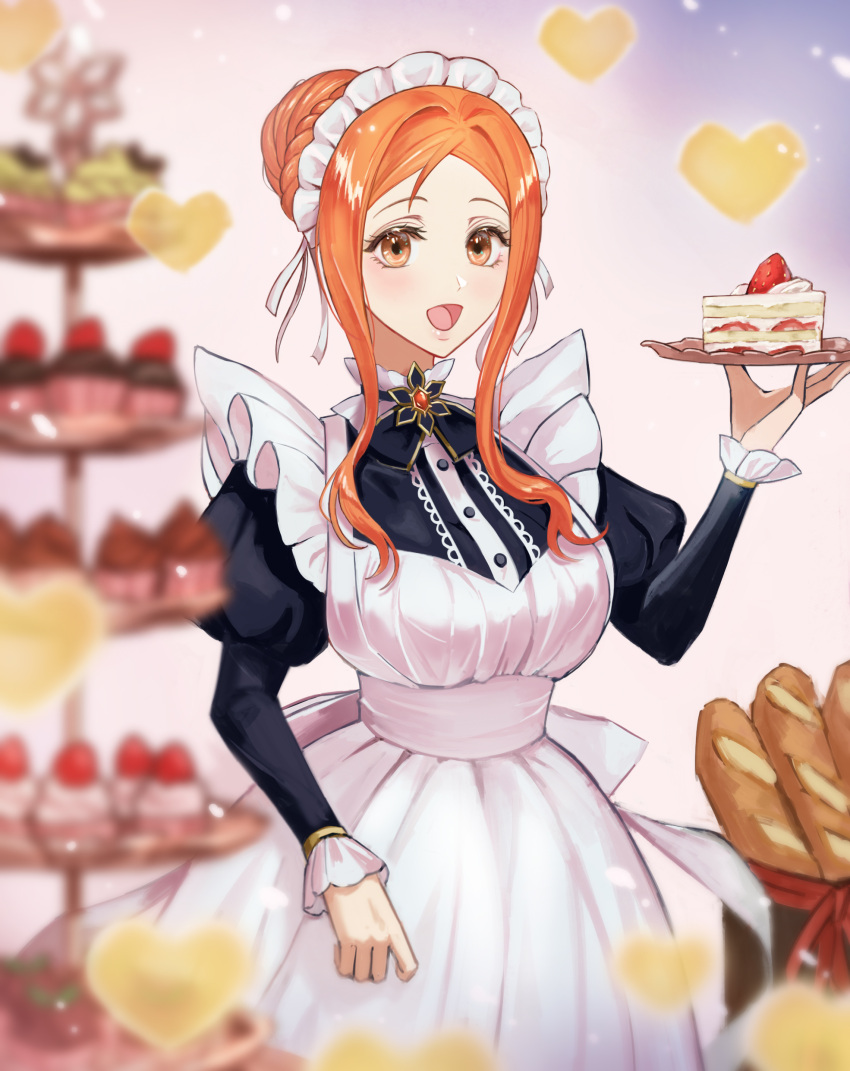 1girl, 22nae2, absurdres, alternate_costume, apron, black_cross_tie, black_dress, bleach