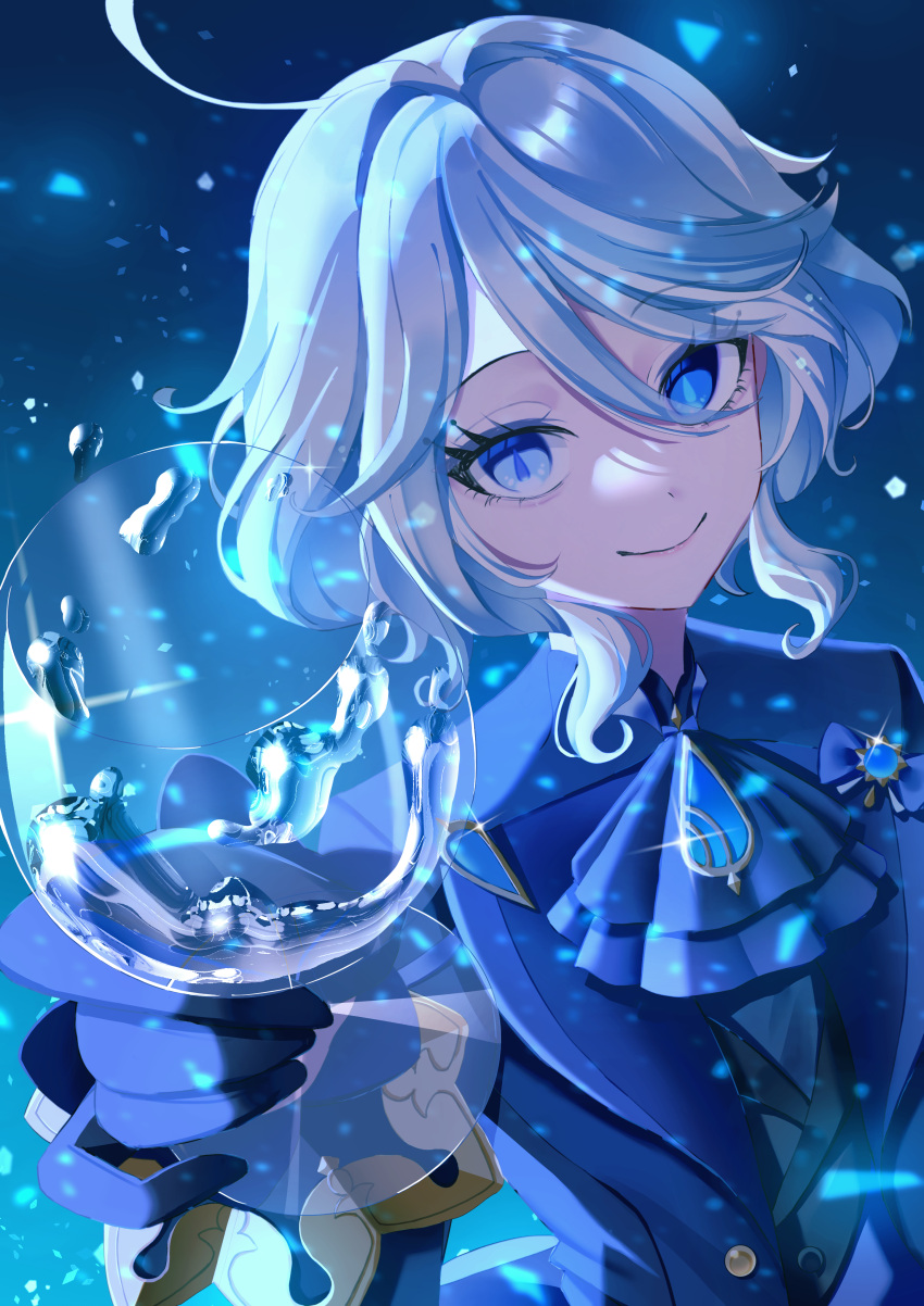 1girl, absurdres, ahoge, aqua_eyes, aqua_hair, ascot, blue_ascot, blue_eyes
