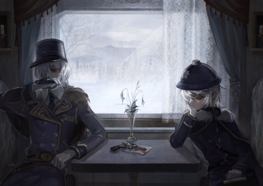 0212tu, 2boys, alcohol, andrew_kreiss, andrew_kreiss_(train_conductor), blue_coat, coat, colored_sclera