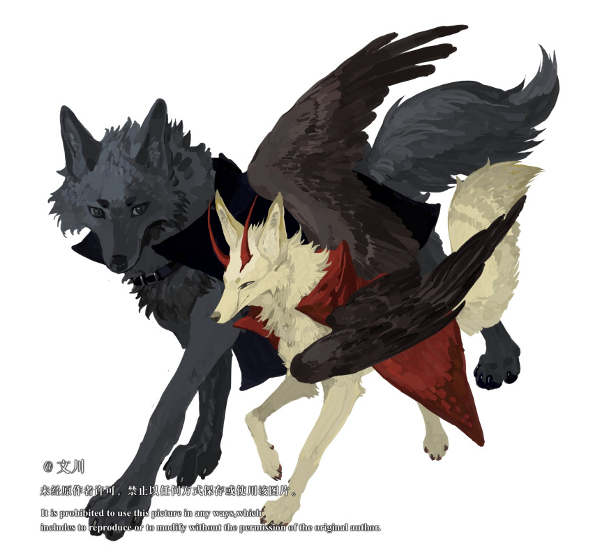 2boys, animal_focus, animalization, belt_collar, black_coat, black_eyes, black_wings, cheon_inho