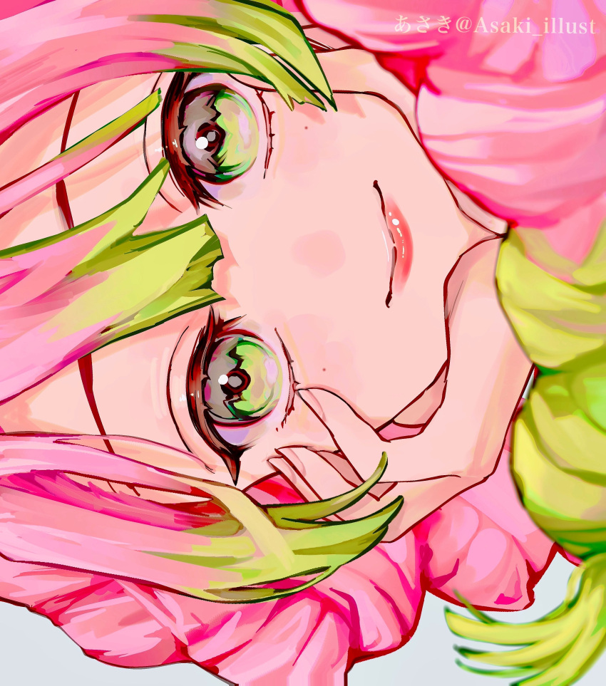 1girl, absurdres, asaki_illust, braid, gradient_hair, green_eyes, green_hair, highres
