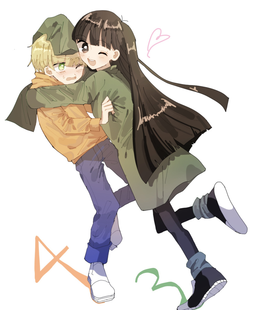 1boy, 1girl, animification, black_hair, blonde_hair, blunt_bangs, child, codename:_kids_next_door
