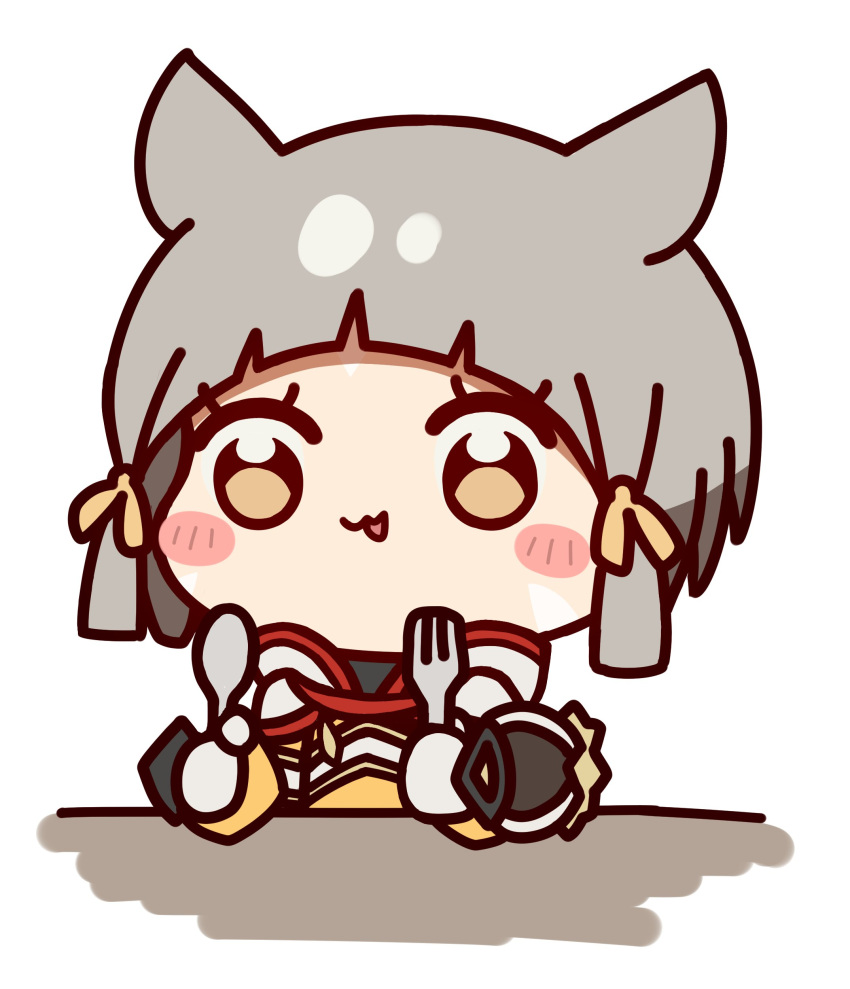 1girl, absurdres, animal_ears, blush_stickers, brown_eyes, brown_jumpsuit, brown_ribbon, chibi