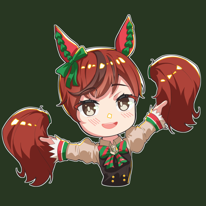 1girl, :d, animal_ears, black_dress, blush, bow, brown_eyes, brown_hair