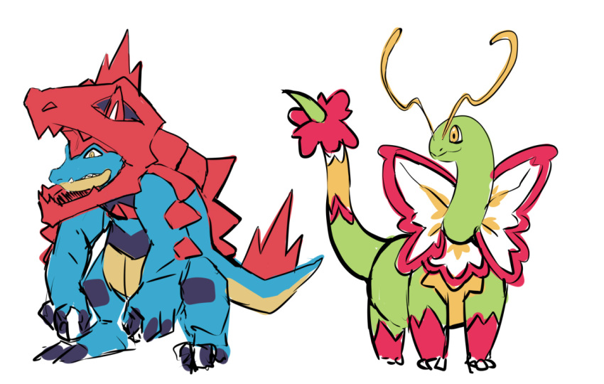 2others, alligator, claws, crocodilian, feraligatr, flower, horosuke, mega_feraligatr
