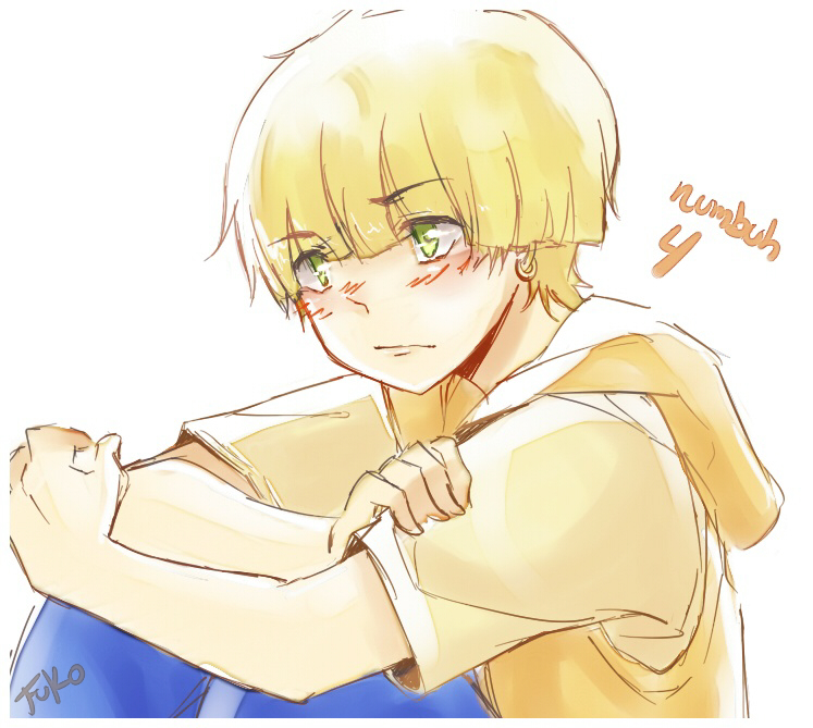 1boy, animification, blonde_hair, blush, celennejoon, character_name, child, codename:_kids_next_door