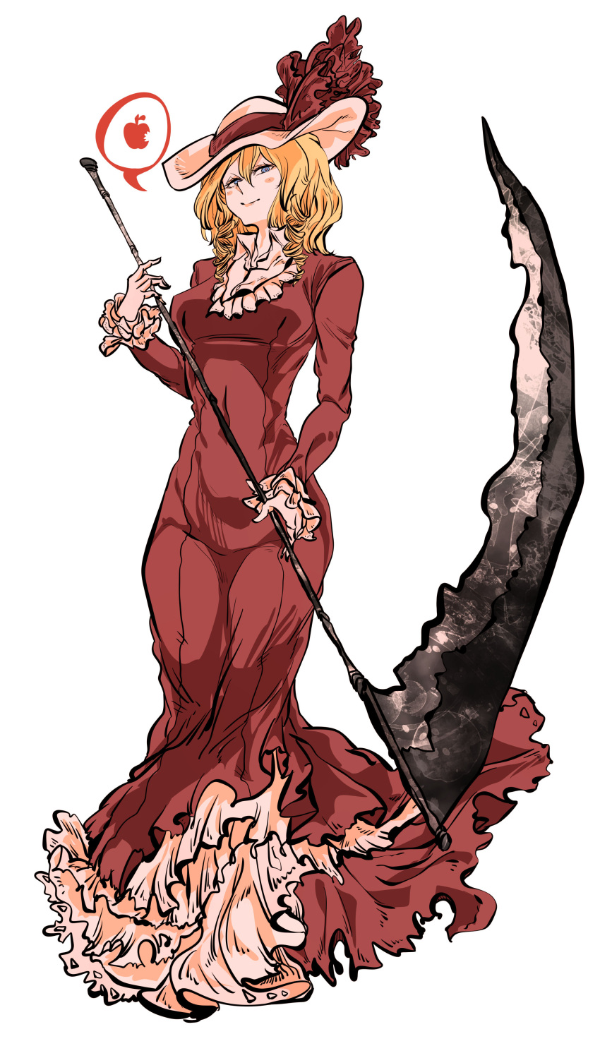 1girl, absurdres, bad_apple!!, blonde_hair, blue_eyes, breasts, dress, drill_hair