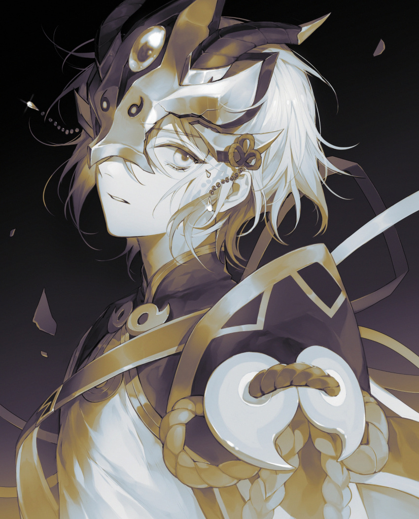 1boy, absurdres, black_background, broken_mask, chinese_commentary, commentary_request, eye_mask, fate/grand_order