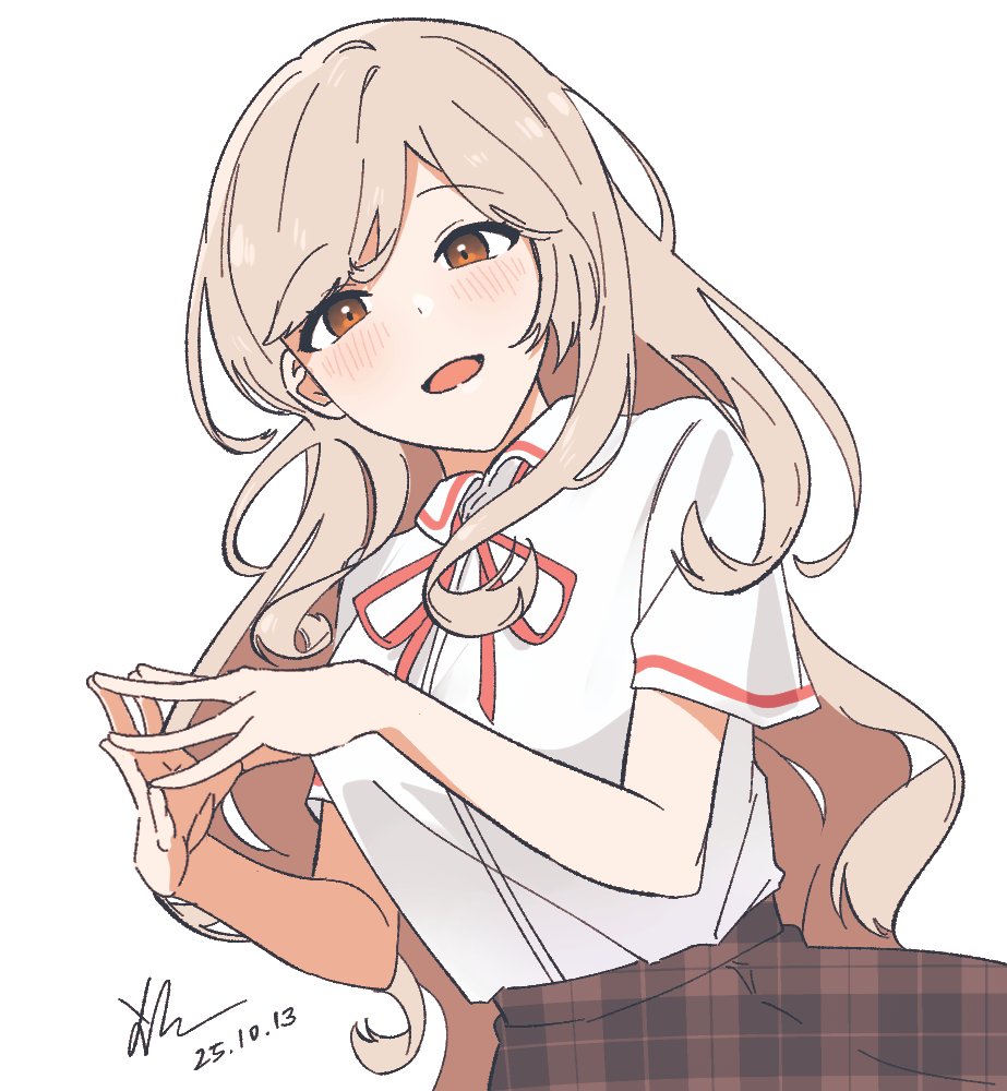 1girl, artist_name, ashigaya_high_school_uniform, brown_hair, dated, long_hair, own_hands_together, school_uniform