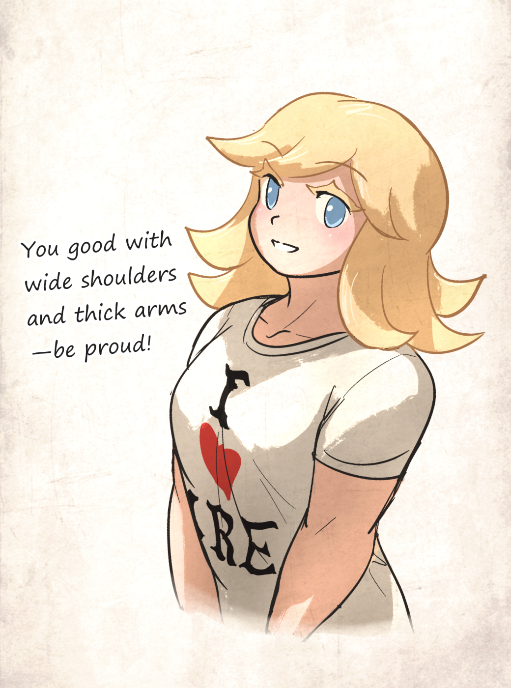 1girl, blonde_hair, blue_eyes, breasts, colored_eyelashes, commentary, english_commentary, english_text