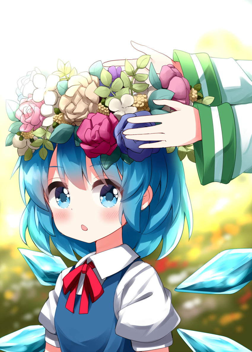 2girls, :o, blue_eyes, blue_hair, blue_vest, blush, cirno, collared_shirt