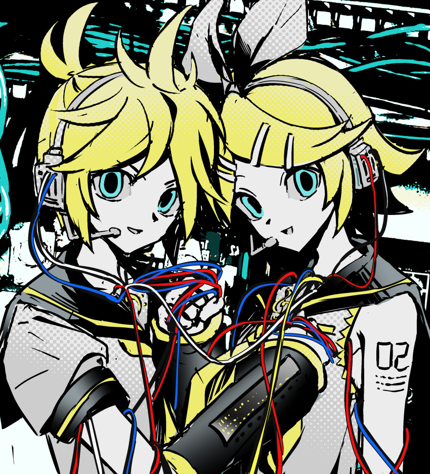 1boy, 1girl, :d, absurdres, bass_clef, black_sailor_collar, blonde_hair, blue_eyes