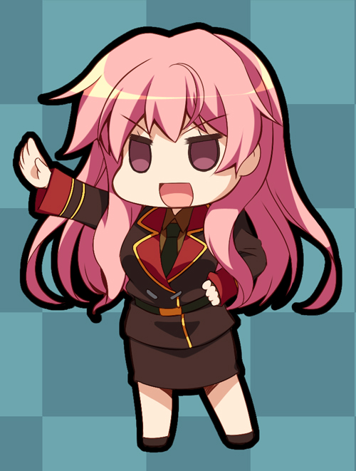 chibi, gundam, hoppege, long_hair, miniskirt, necktie, operator_type_l, pink_hair