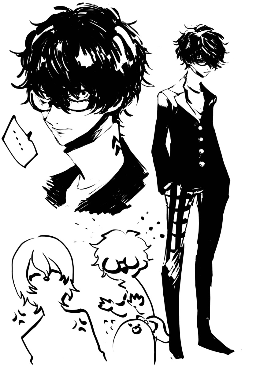 ..., 1boy, amamiya_ren, anger_vein, closed_mouth, expressionless, full_body, glasses