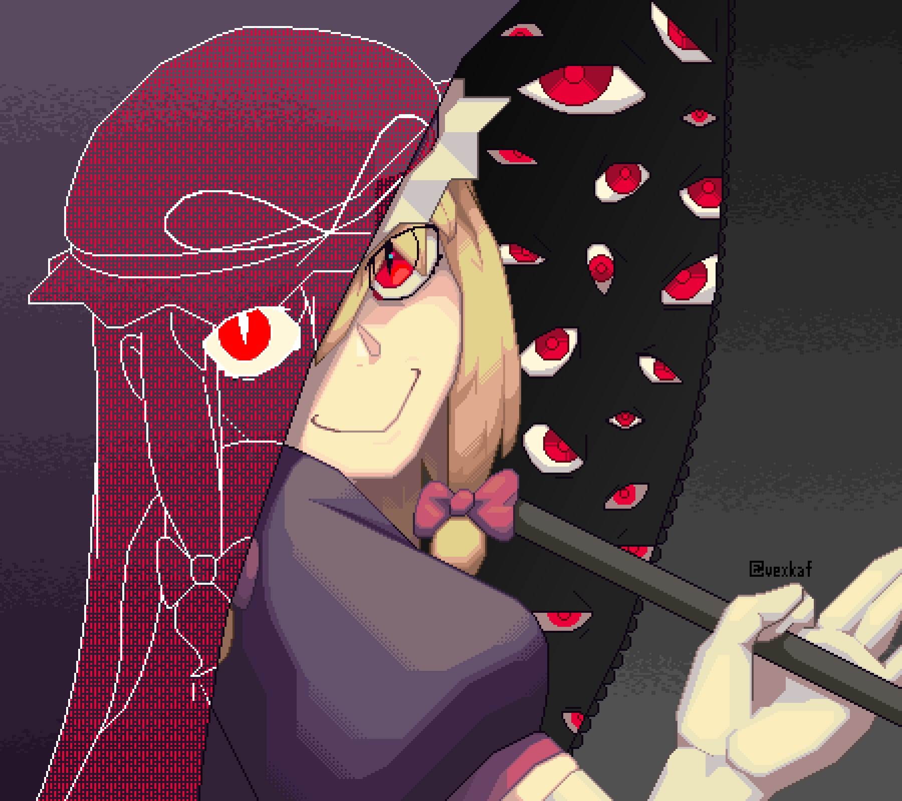 1girl, blonde_hair, closed_mouth, commentary, dress, elbow_gloves, gap_(touhou), gloves