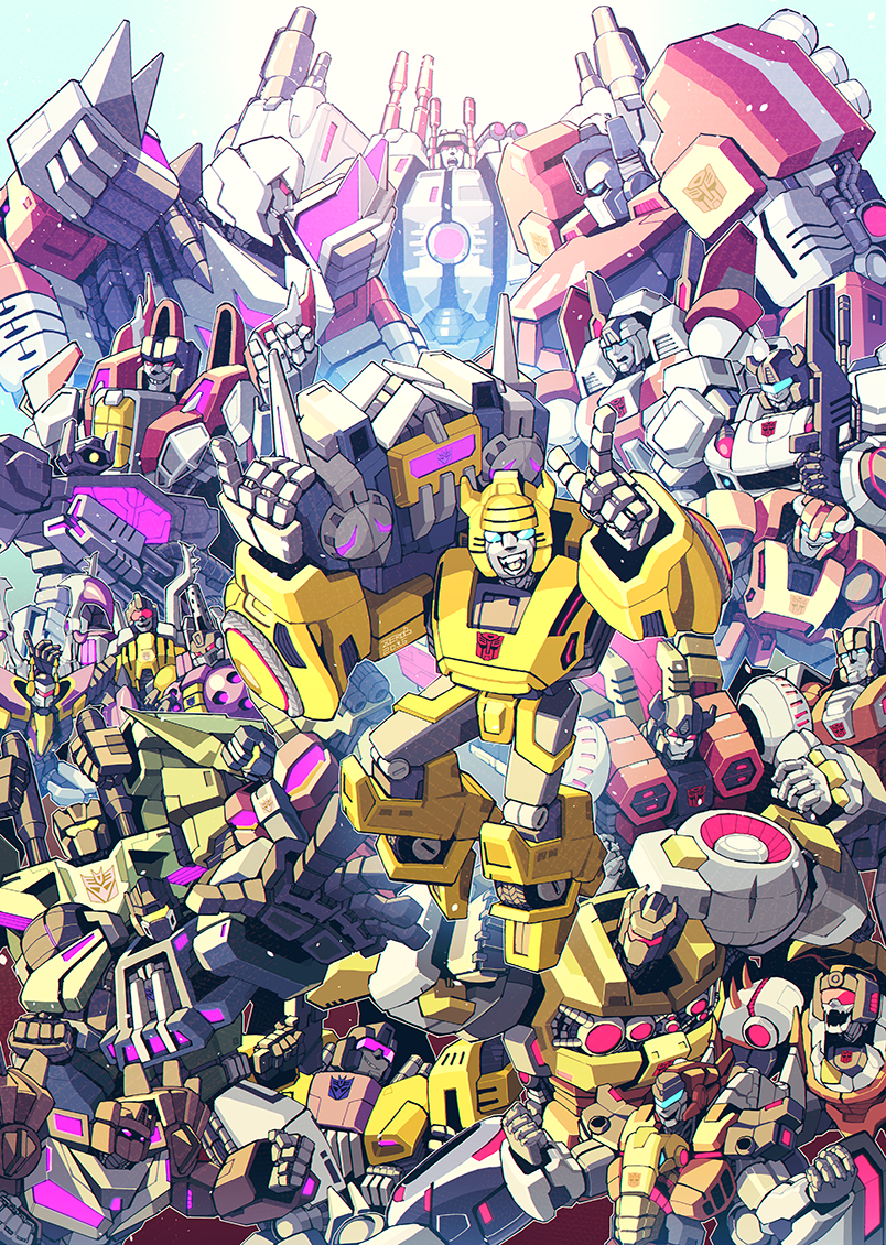 arm_cannon, assault_visor, autobot, blast_off_(transformers), blue_eyes, boombox, borezet, bumblebee_(transformers)