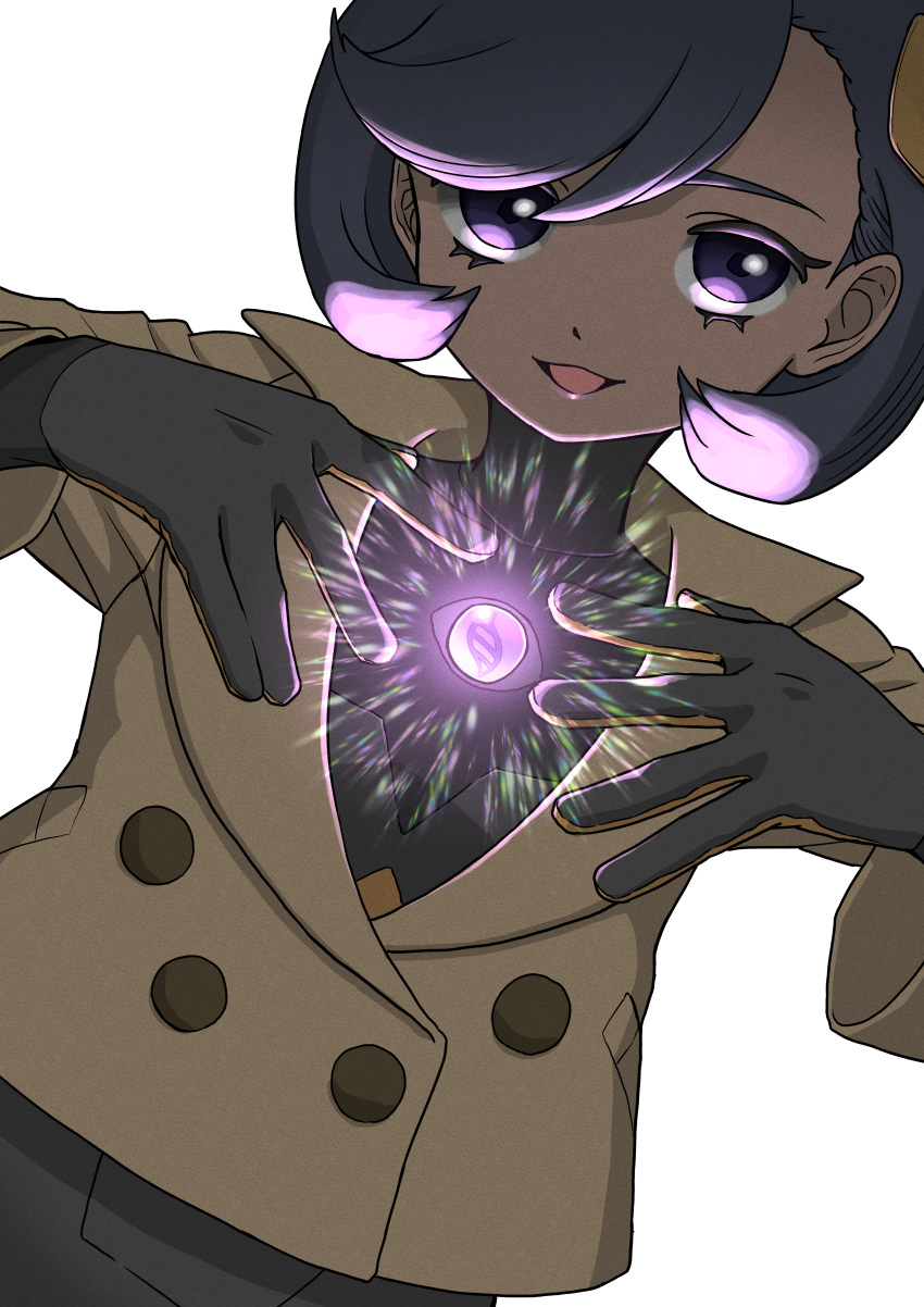 1girl, absurdres, black_bodysuit, black_hair, bodysuit, bodysuit_under_clothes, brown_jacket, dark-skinned_female