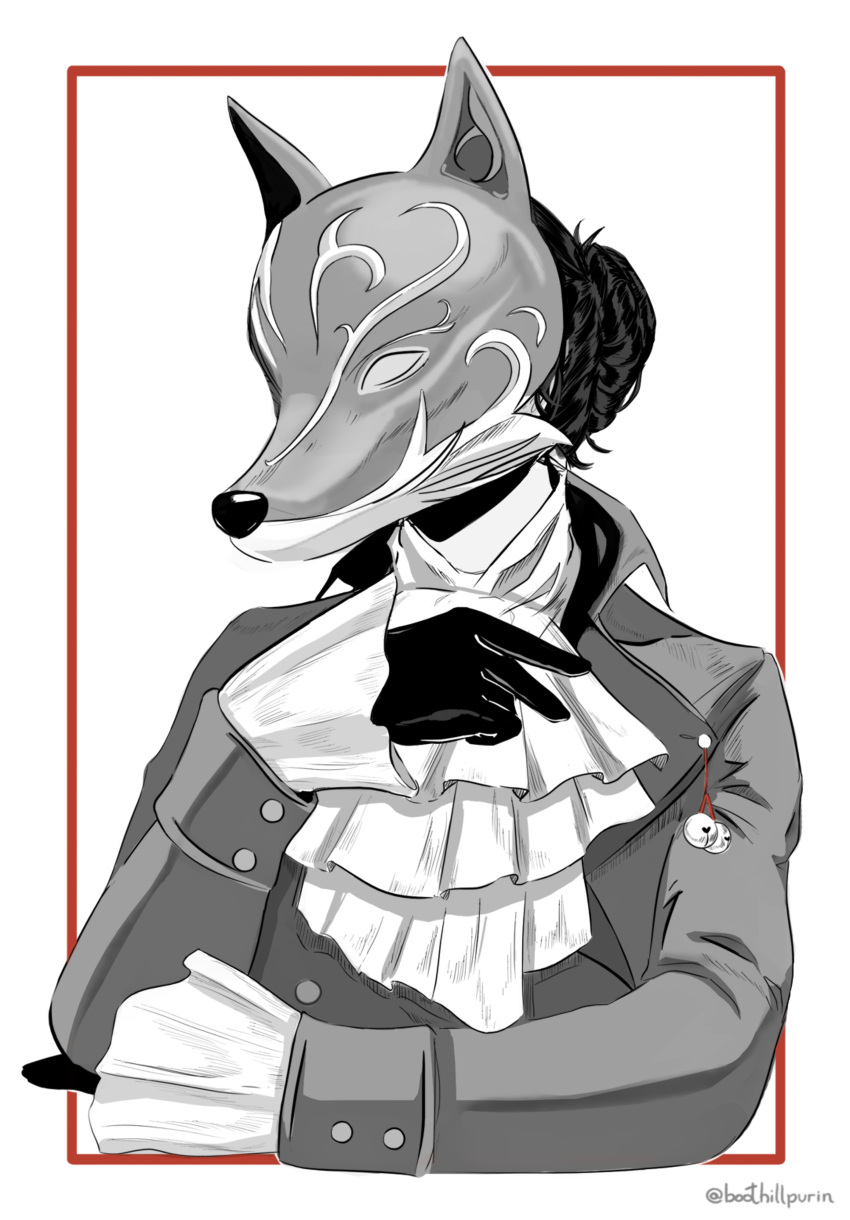1girl, absurdres, artist_name, ascot, boothillpurin, border, coat, commentary