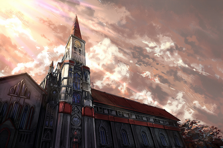 building, c.z., clock, clock_tower, cloud, clouds, izayoi_sakuya, picture_otaku_only_knows