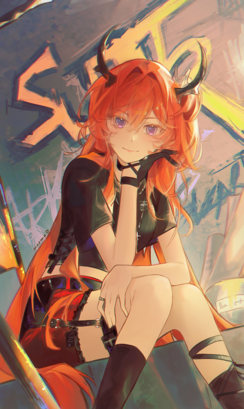 1girl, absurdres, arknights, belt, black_belt, black_shirt, closed_mouth, cross