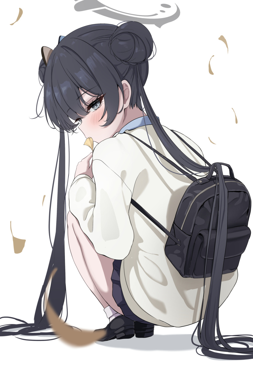 1girl, alternate_costume, bag, black_bag, black_hair, black_shoes, black_skirt, blue_archive