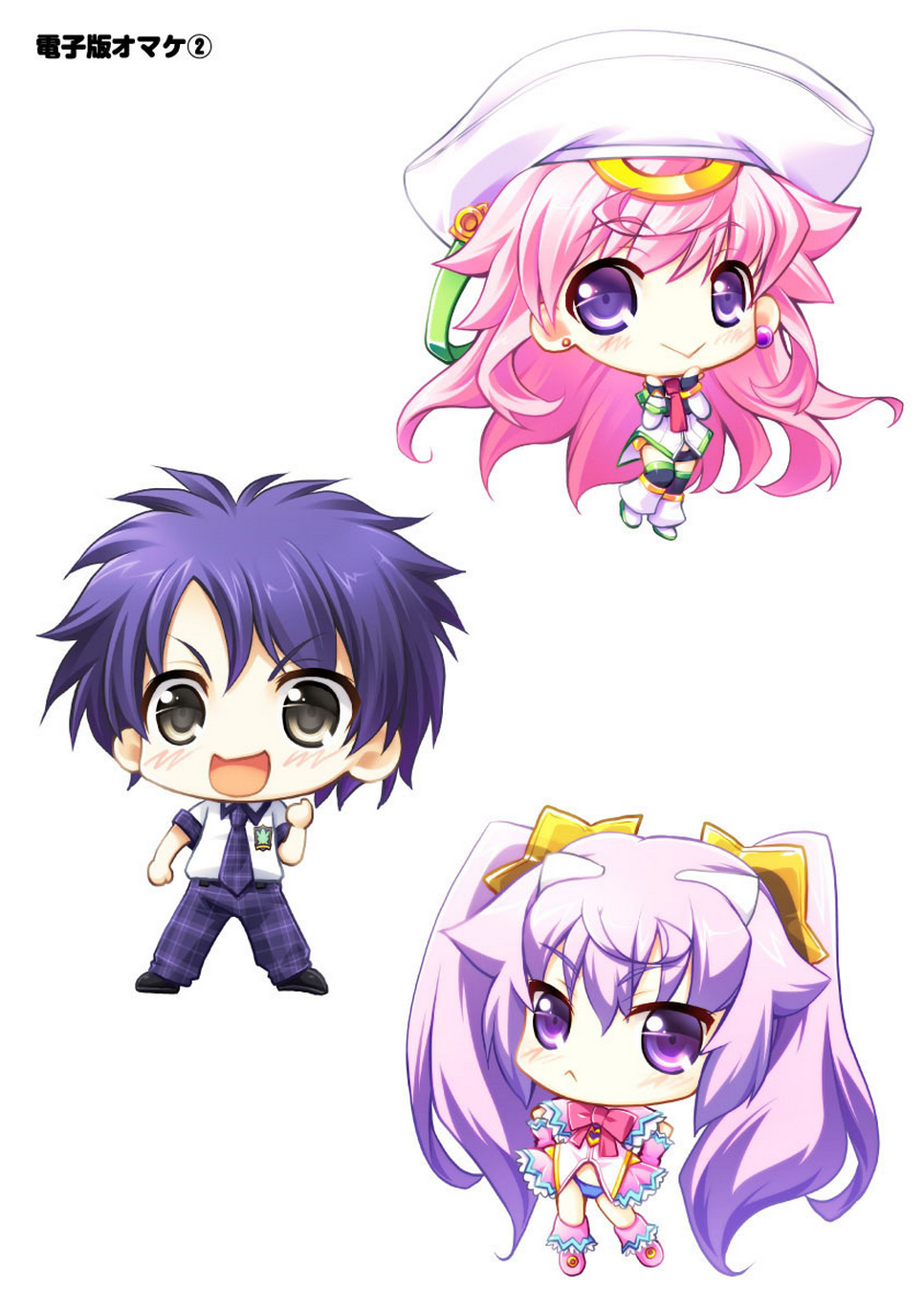 1boy, 2girls, :<, :d, :smile, blood_tune, blue_panties, blush