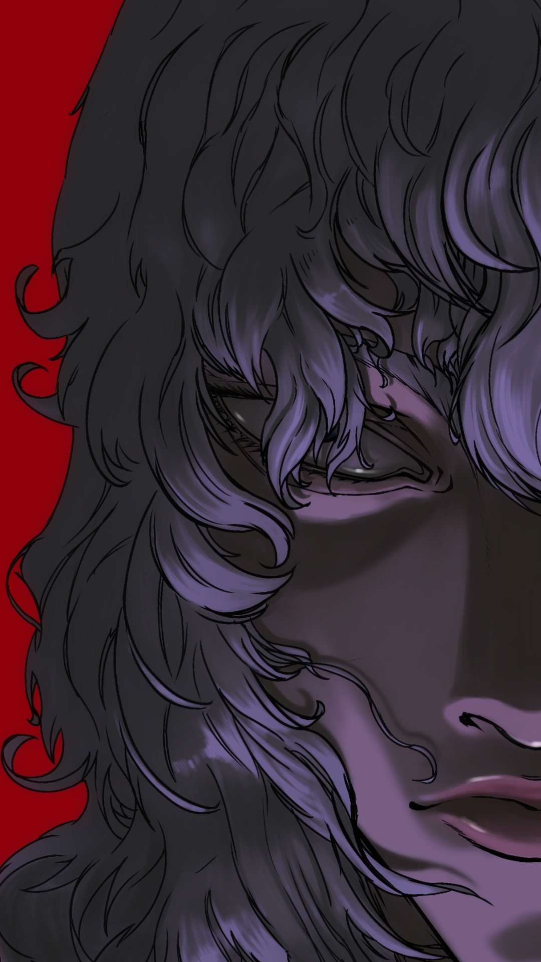 1boy, berserk, blue_eyes, close-up, closed_mouth, eyelashes, griffith_(berserk), hair_over_one_eye